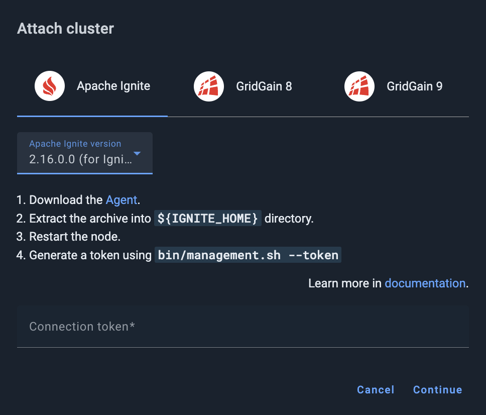 Attach GridGain 8 cluster