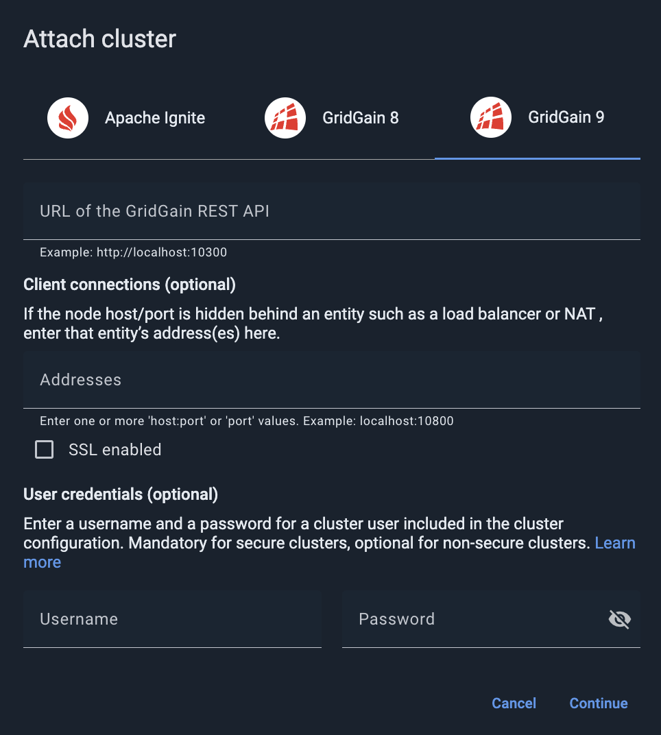 Attach GridGain 9 cluster