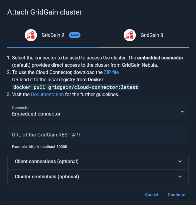 Attach GridGain 9 cluster