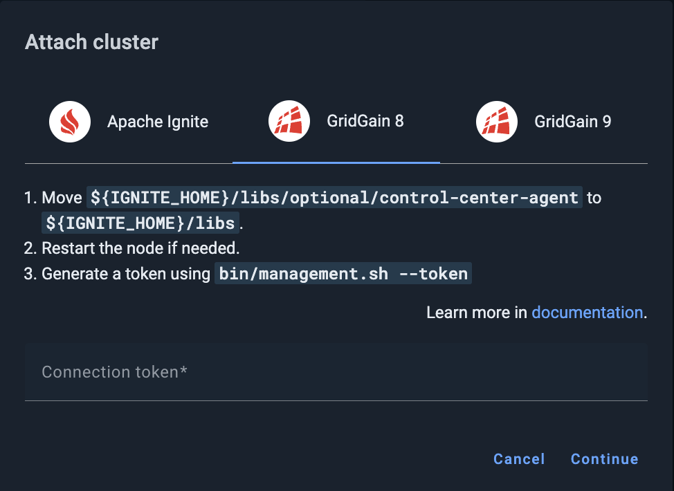 Attach GridGain 8 cluster