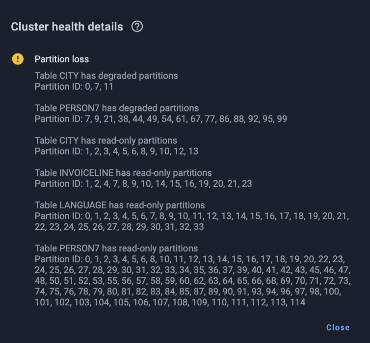 Cluster health details GridGain 9