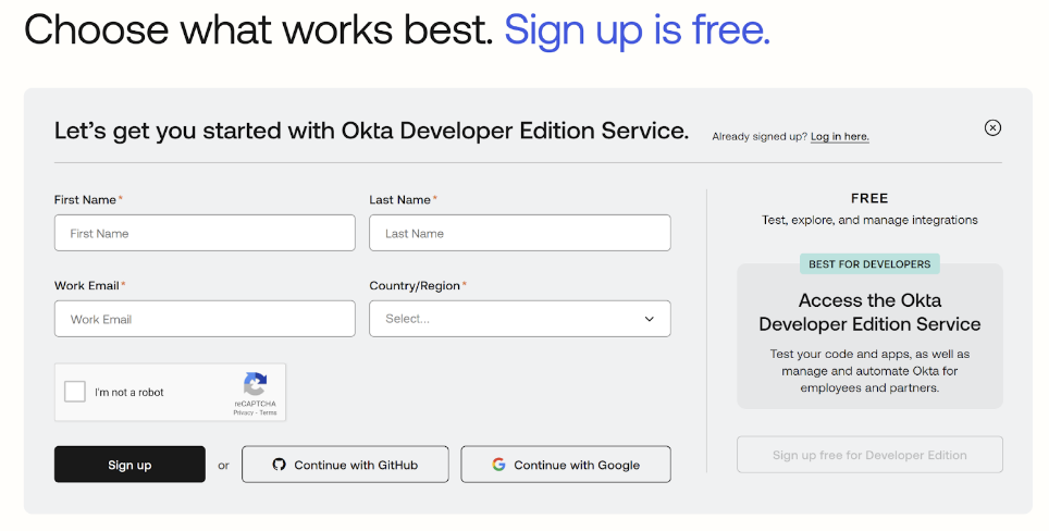 Okta Sign Up