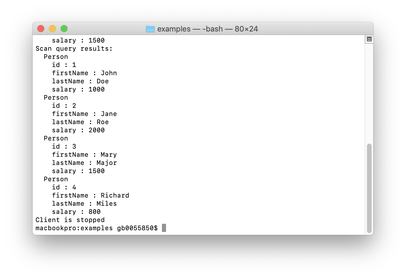 Figure 4. CachePutGetExample.js Output.